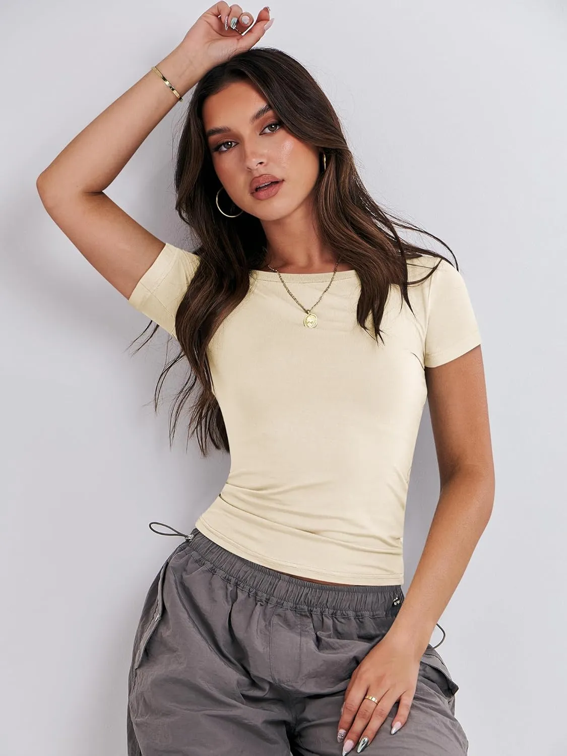 ANRABESS Womens 3 Pack Short Sleeve Shirts 2025 Crop Tops Tight Fitted Basic Tees Workout T Shirts Y2k Clothes Summer Outfit