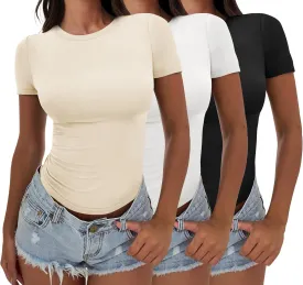 ANRABESS Womens 3 Pack Short Sleeve Shirts 2025 Crop Tops Tight Fitted Basic Tees Workout T Shirts Y2k Clothes Summer Outfit