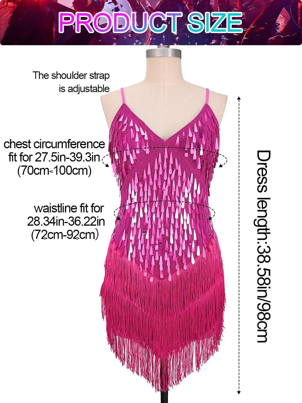 Aukmla Women Sparkly Sequin Fringe Mini Dress Sleeveless Latin Dance Tassel Dresses