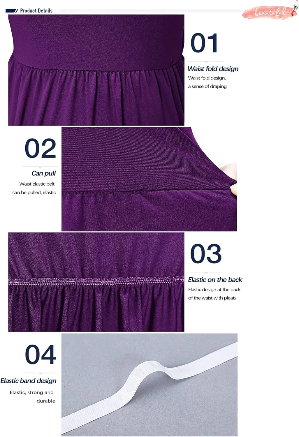 AUSELILY Women's Short Sleeve Empire Waist Dress Pleated Loose Swing Knee Length Dresses with Pockets 2025 New