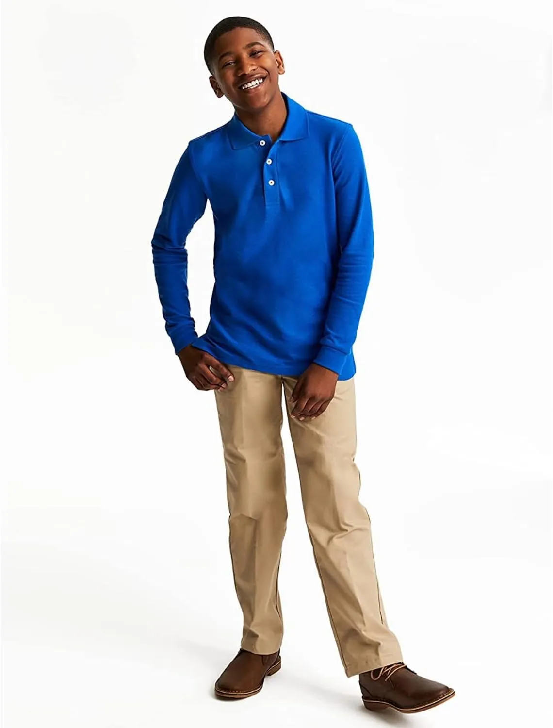Boys 2T-20 Long Sleeve Pique Polo Uniform Shirt