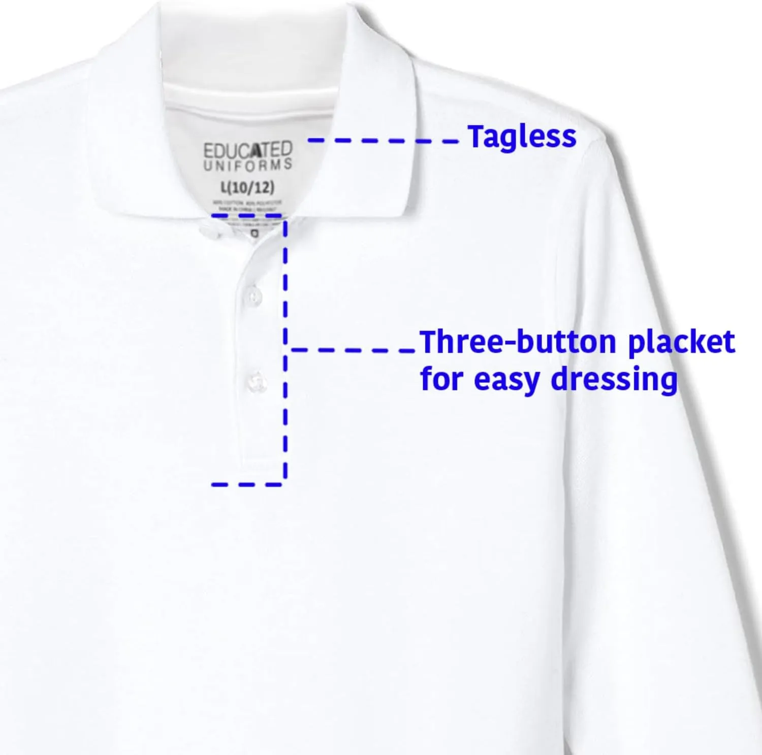 Boys 2T-20 Long Sleeve Pique Polo Uniform Shirt