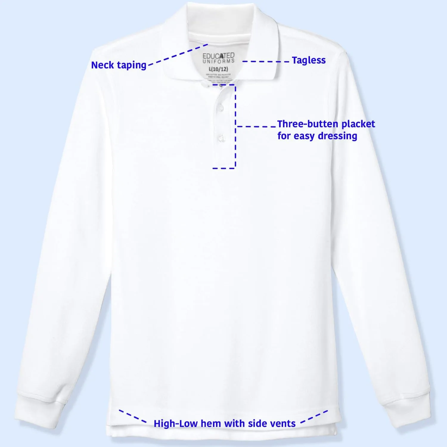 Boys 2T-20 Long Sleeve Pique Polo Uniform Shirt