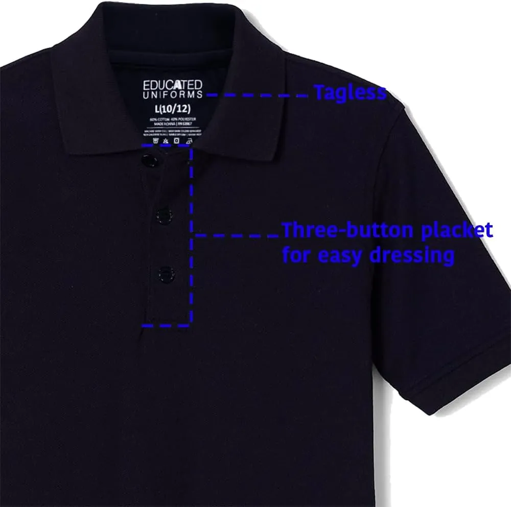 Boys 2T-20 Short Sleeve Pique Polo Uniform Shirt