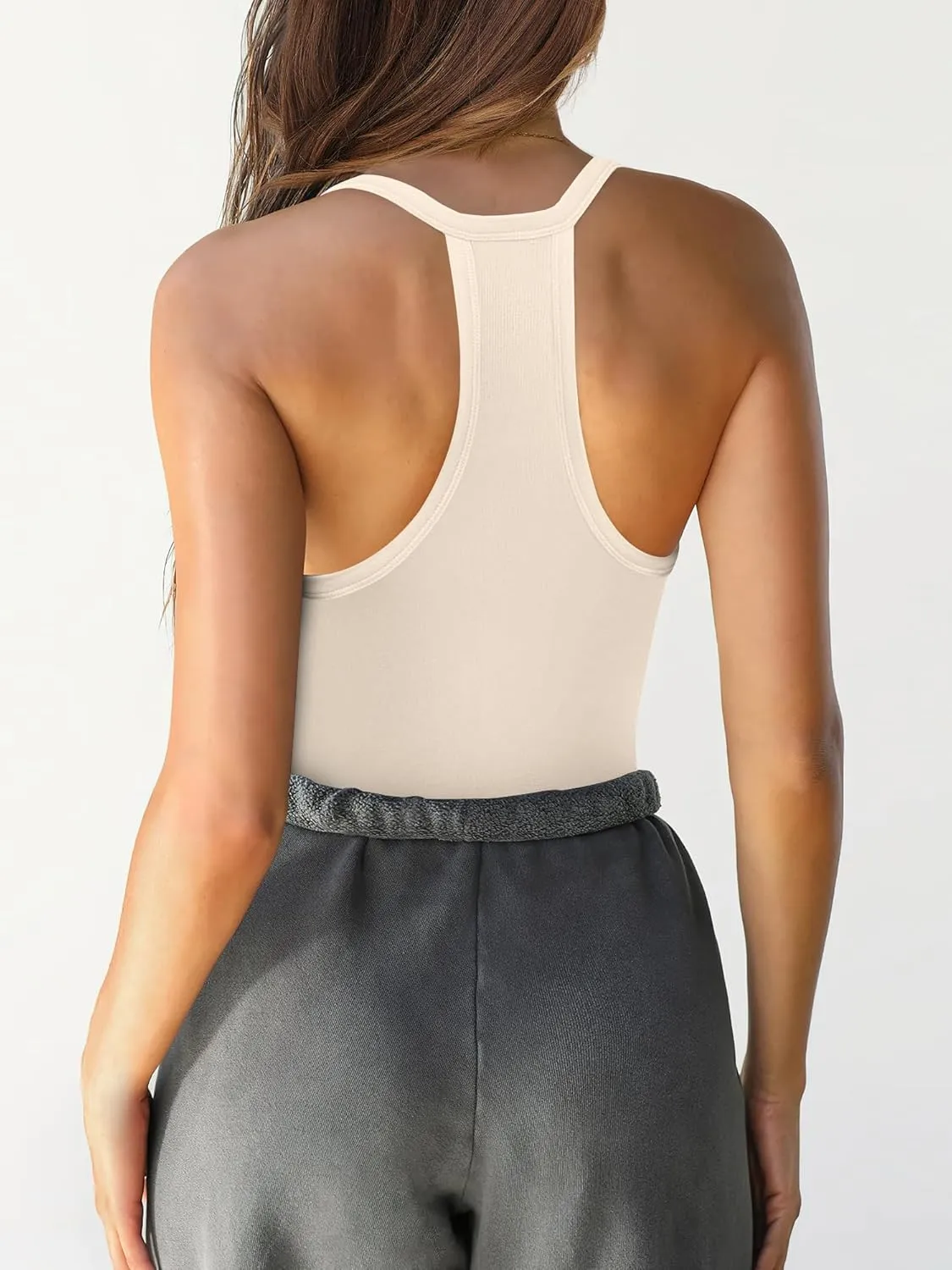 Caracilia Women Racerback Tank Tops 2025 Summer Sleeveless V Neck Camisole Slim Fit Basic Camis Workout Clothes