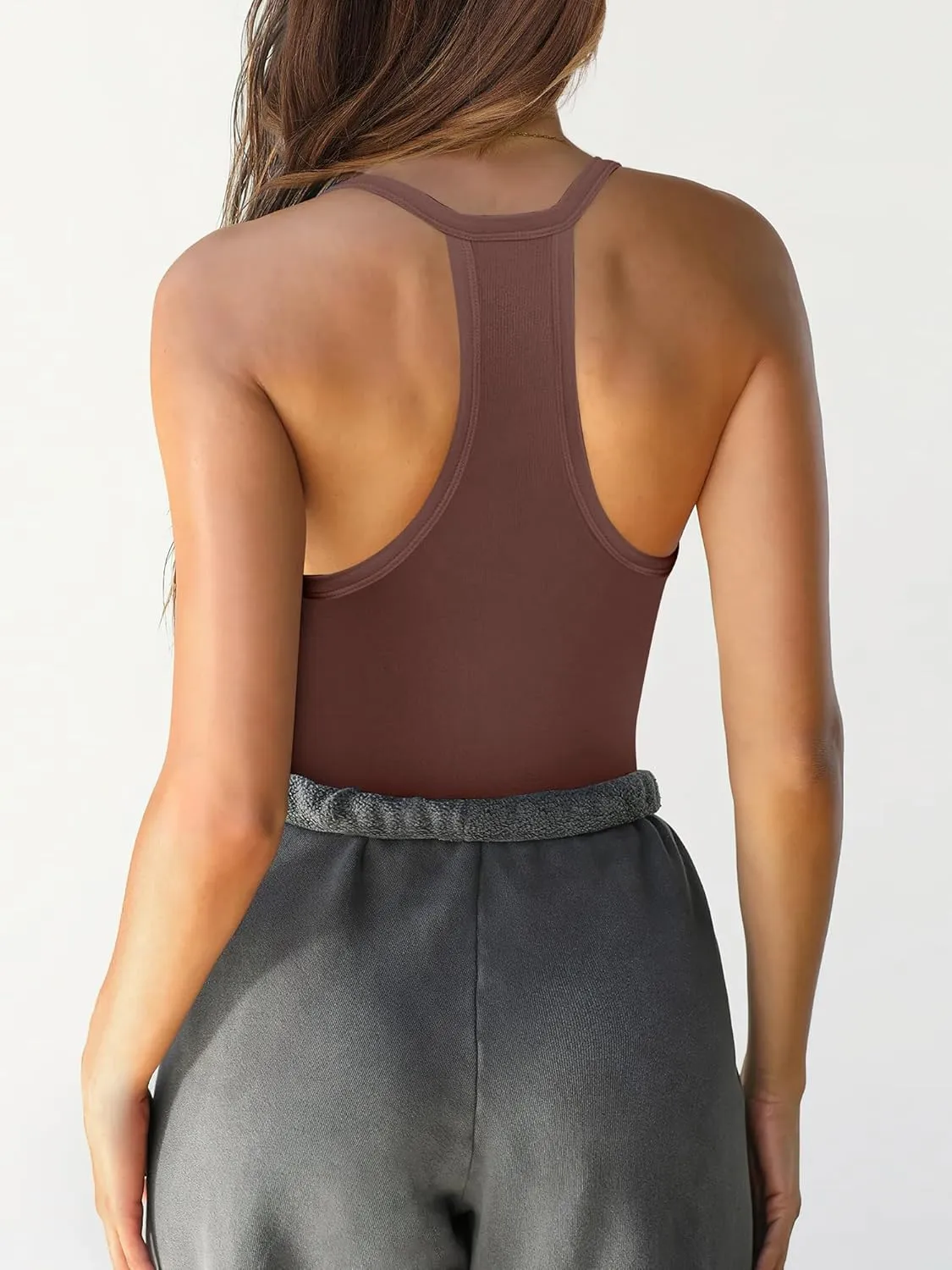 Caracilia Women Racerback Tank Tops 2025 Summer Sleeveless V Neck Camisole Slim Fit Basic Camis Workout Clothes