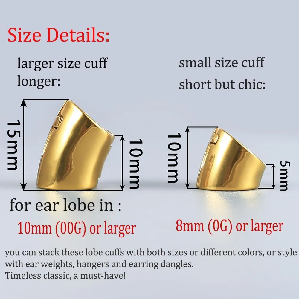 Casvort 2 PCS Hypoallergenic 316 Stainless Steel 00G Ear Cuff for Stretched Lobe Simple Ear Gauges Plugs for Weights Earring Studs Clip on Cartilage Body Piercing Jewelry