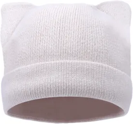 Cat Ear Beanie for Women Girls, Autumn Winter Knit Cuff Beanie Hip Hop Beanie Hat Cat Crochet Ski Cap