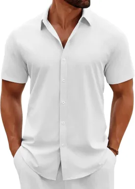 COOFANDY Men's Button Down Shirts Short Sleeve Casual Summer Beach Shirts Vacation Wedding Shirts