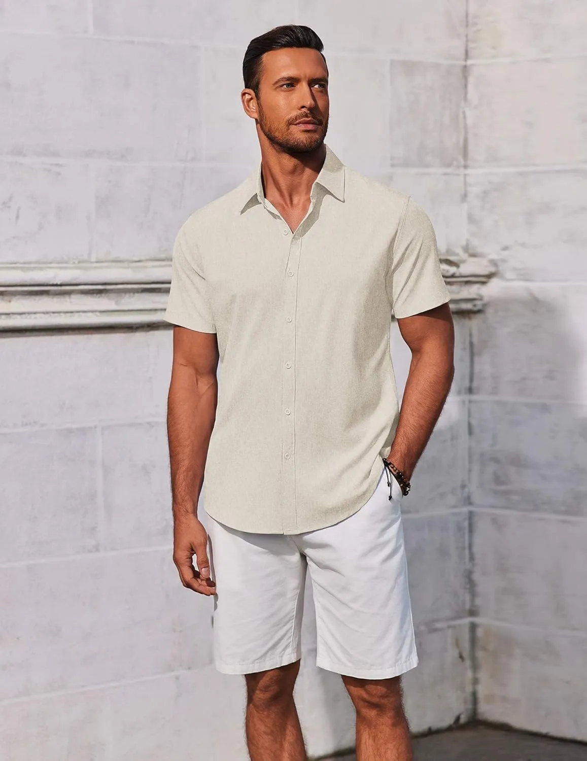 COOFANDY Men's Button Down Shirts Short Sleeve Casual Summer Beach Shirts Vacation Wedding Shirts