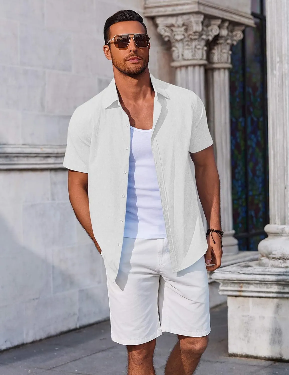 COOFANDY Men's Button Down Shirts Short Sleeve Casual Summer Beach Shirts Vacation Wedding Shirts