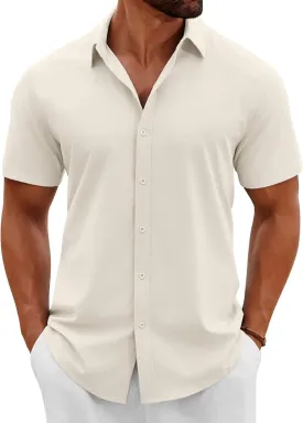 COOFANDY Men's Button Down Shirts Short Sleeve Casual Summer Beach Shirts Vacation Wedding Shirts