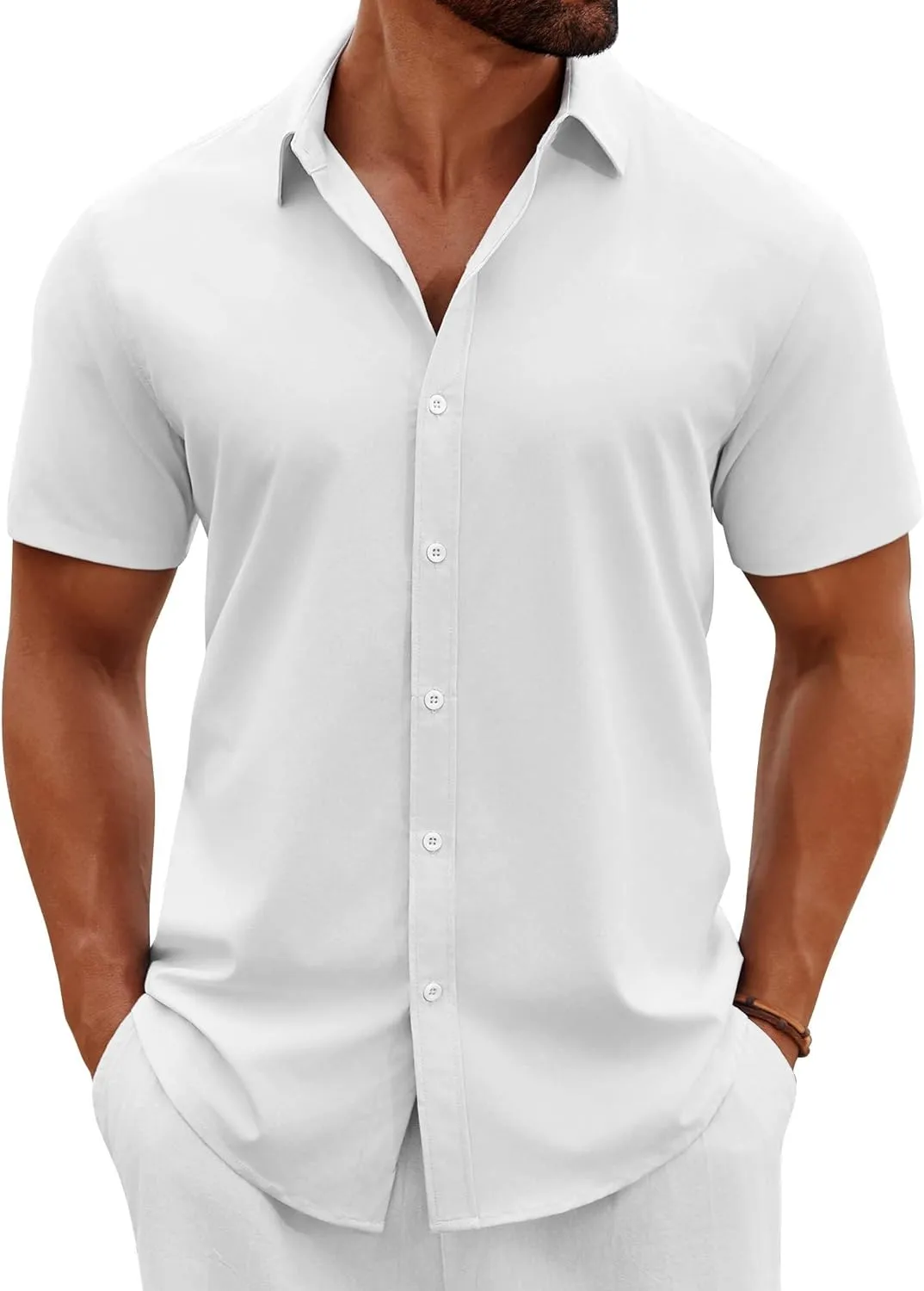 COOFANDY Men's Button Down Shirts Short Sleeve Casual Summer Beach Shirts Vacation Wedding Shirts