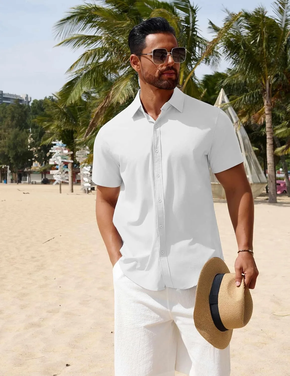 COOFANDY Men's Button Down Shirts Short Sleeve Casual Summer Beach Shirts Vacation Wedding Shirts