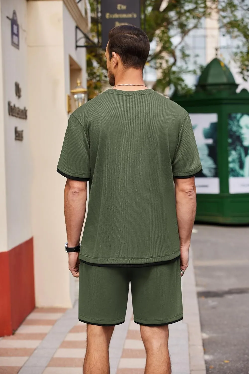 COOFANDY Men's Waffle Shirt and Shorts Set 2 Piece Outfits Casual Summer Tracksuits Set with Pockets