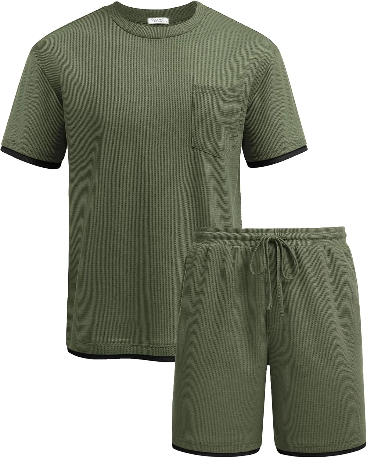 COOFANDY Men's Waffle Shirt and Shorts Set 2 Piece Outfits Casual Summer Tracksuits Set with Pockets