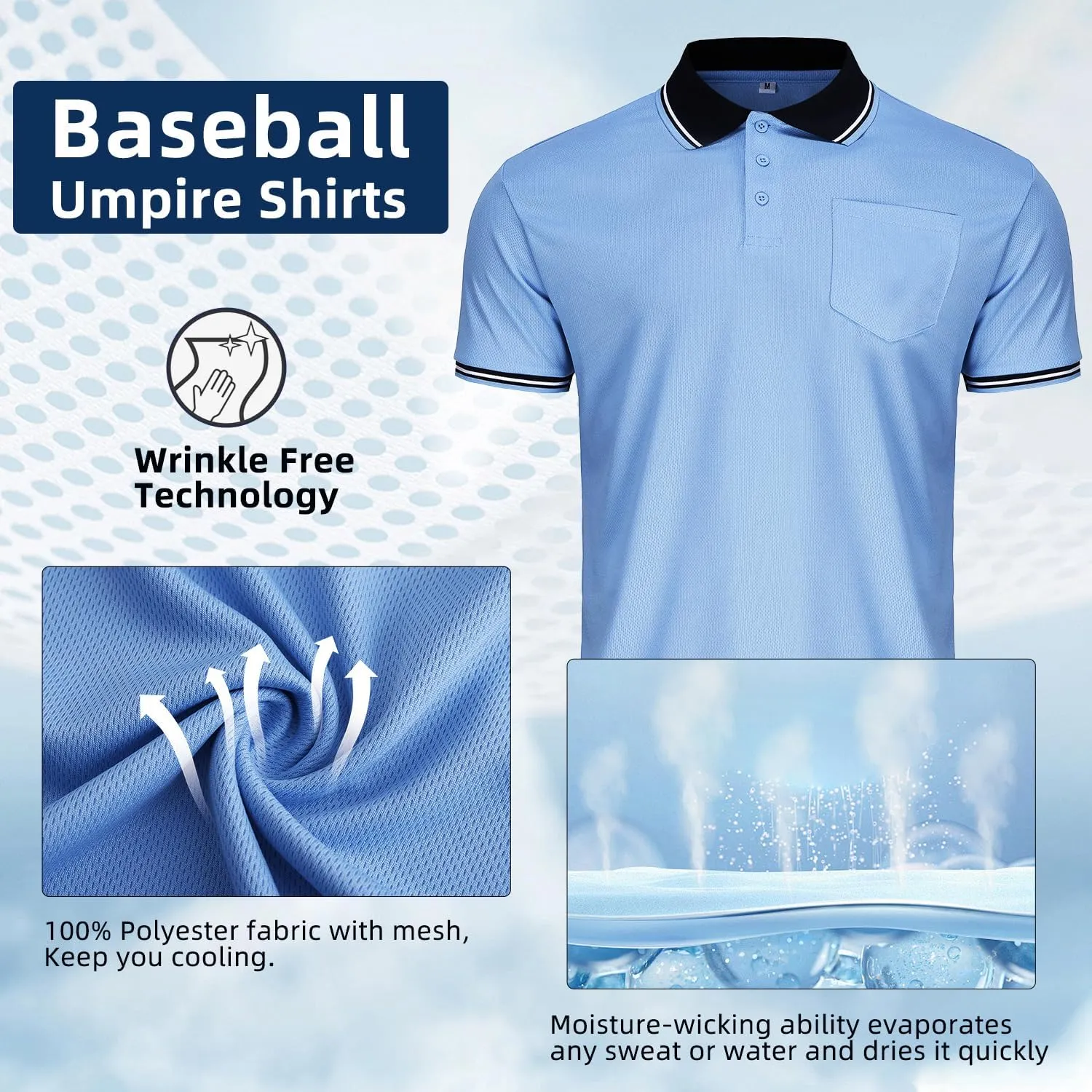 CUTIEHON Men's Baseball Umpire Shirt, Short Sleeve referee Jersey Shirts Sized for umpire chest protector