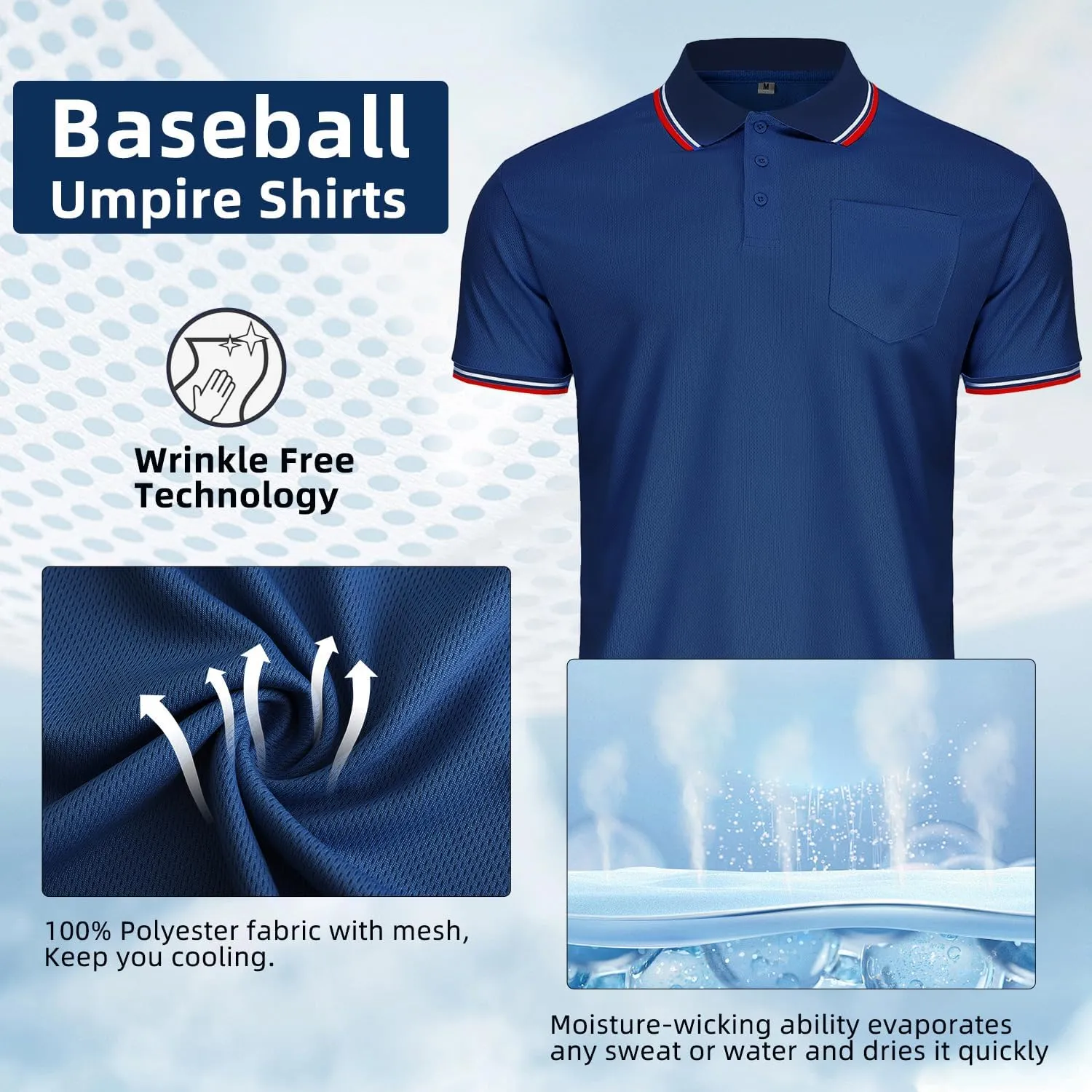CUTIEHON Men's Baseball Umpire Shirt, Short Sleeve referee Jersey Shirts Sized for umpire chest protector