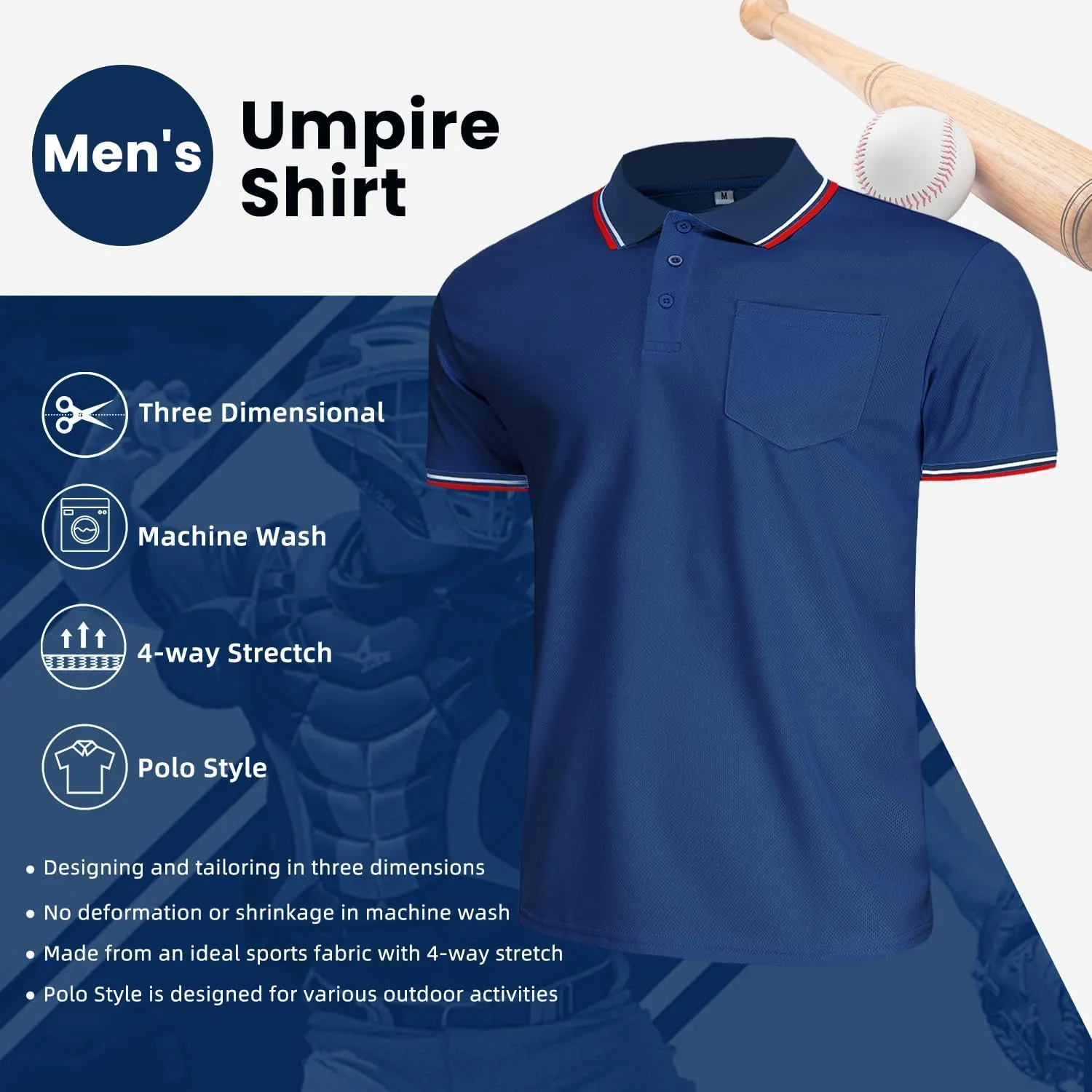 CUTIEHON Men's Baseball Umpire Shirt, Short Sleeve referee Jersey Shirts Sized for umpire chest protector