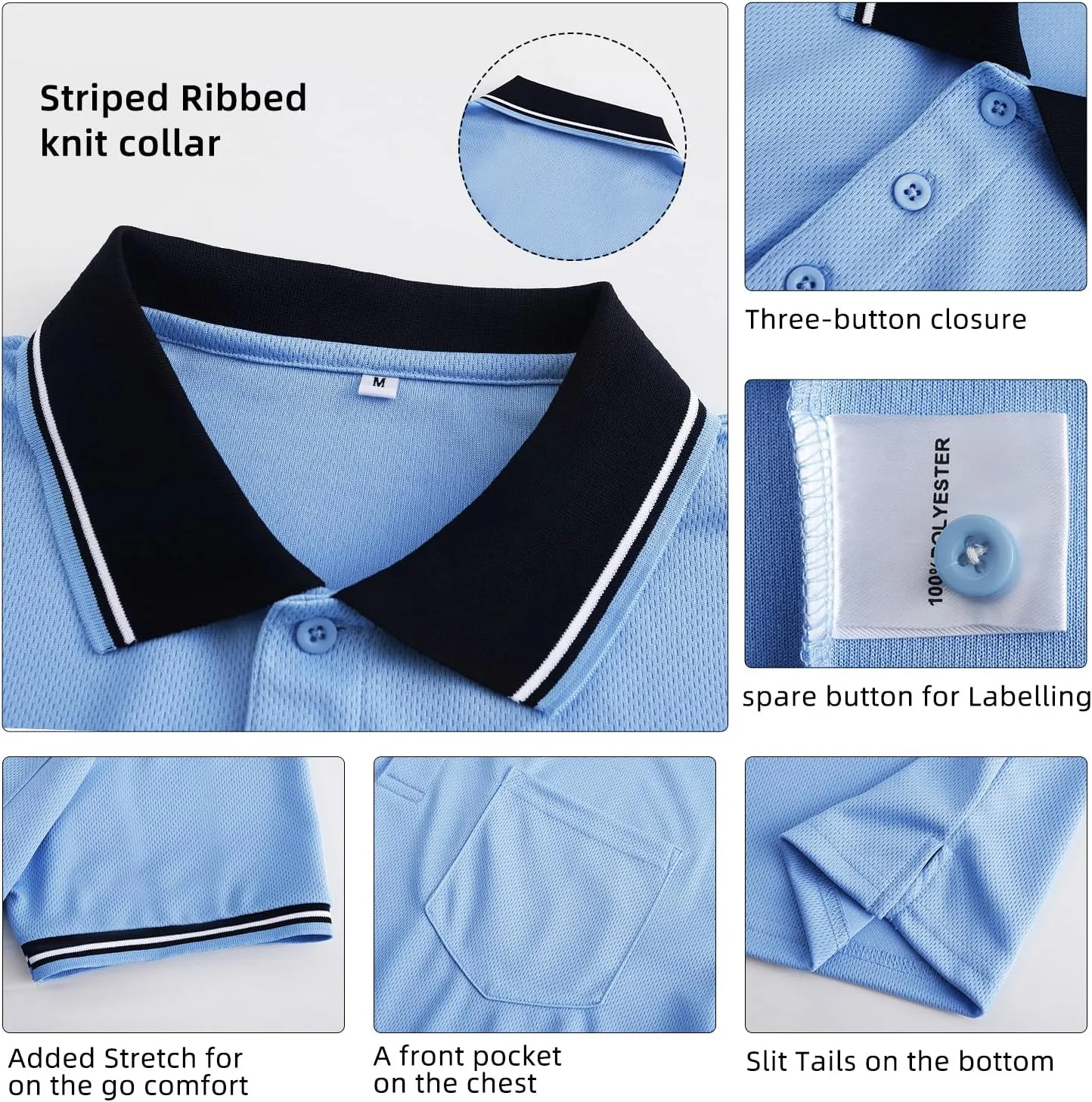 CUTIEHON Men's Baseball Umpire Shirt, Short Sleeve referee Jersey Shirts Sized for umpire chest protector