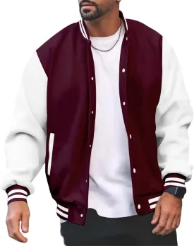evzosrz Men's Varsity Jackets Color Block Long Sleeve Baseball Bomber Jacket Coat Lightweight Loose Fit Vintage Tops Coats