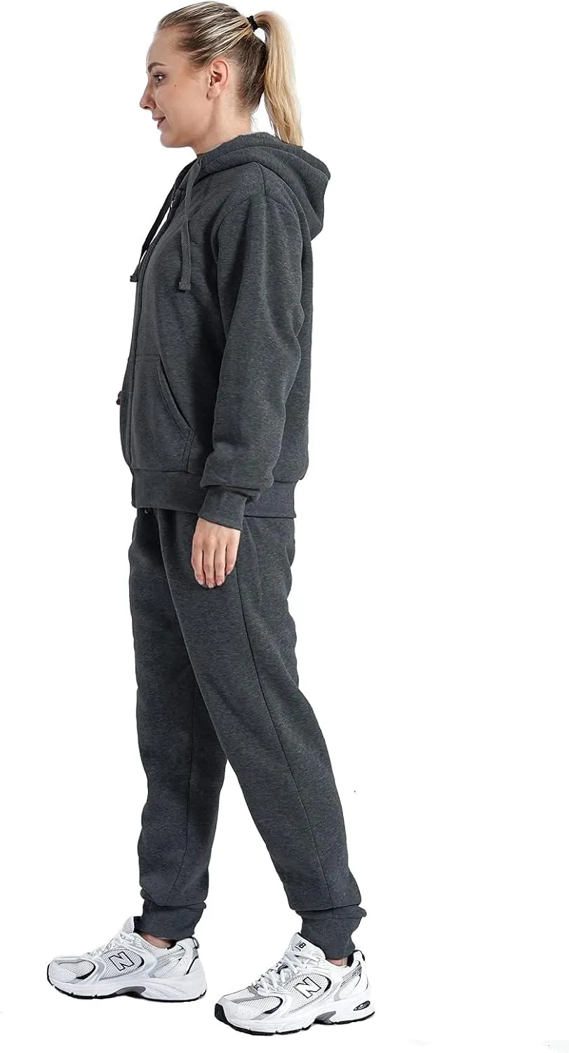 Facitisu Women 2 Piece Outfits Fleece Sweatsuits Tracksuits Lounge Pullover Hoodie Sets with Pockets