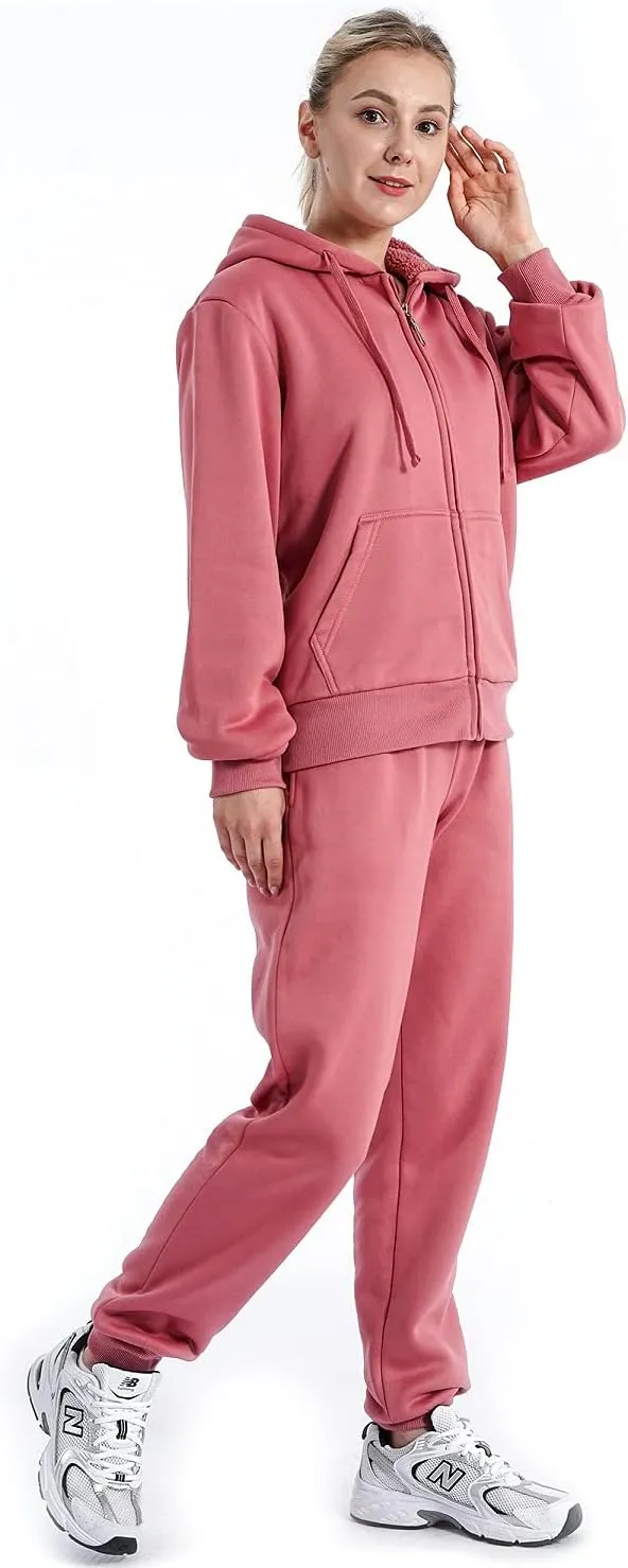 Facitisu Women 2 Piece Outfits Fleece Sweatsuits Tracksuits Lounge Pullover Hoodie Sets with Pockets