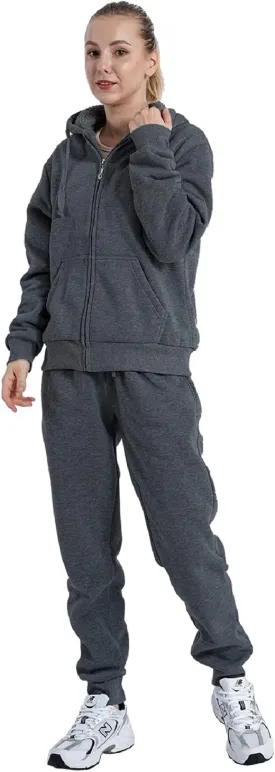 Facitisu Women 2 Piece Outfits Fleece Sweatsuits Tracksuits Lounge Pullover Hoodie Sets with Pockets