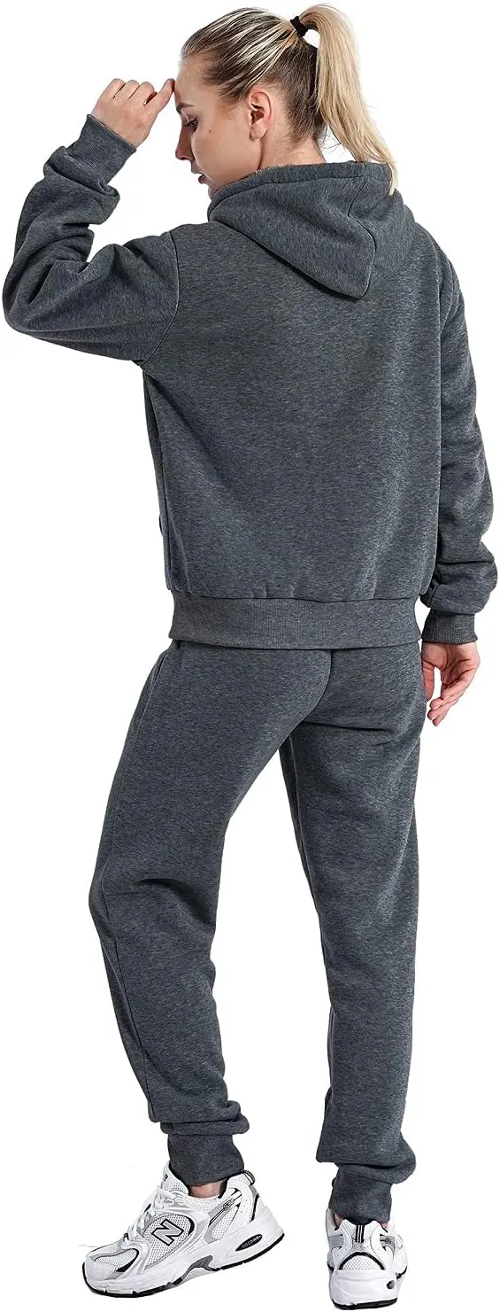 Facitisu Women 2 Piece Outfits Fleece Sweatsuits Tracksuits Lounge Pullover Hoodie Sets with Pockets