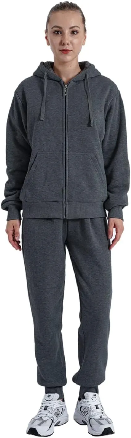 Facitisu Women 2 Piece Outfits Fleece Sweatsuits Tracksuits Lounge Pullover Hoodie Sets with Pockets