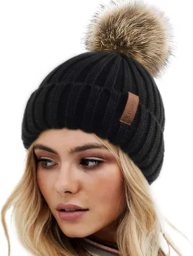 FURTALK Womens Winter Knitted Beanie Hat with Faux Fur Pom Warm Knit Skull Cap Beanie for Women