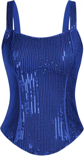 GRACE KARIN Sequin Tank Tops for Women Bustier Corset Top Sparkle Sexy Slim Camisole Sleeveless Party