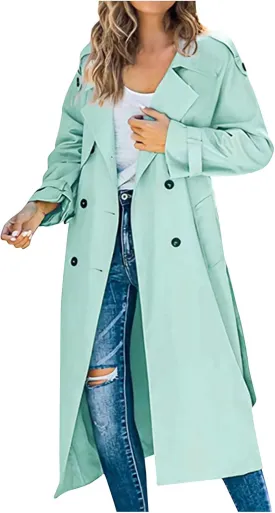 Lastesso Women's Long Trench Coat Casual Fall Going Out Jacket Open Front Double Breasted Coat Elegant Work Suit Jackets