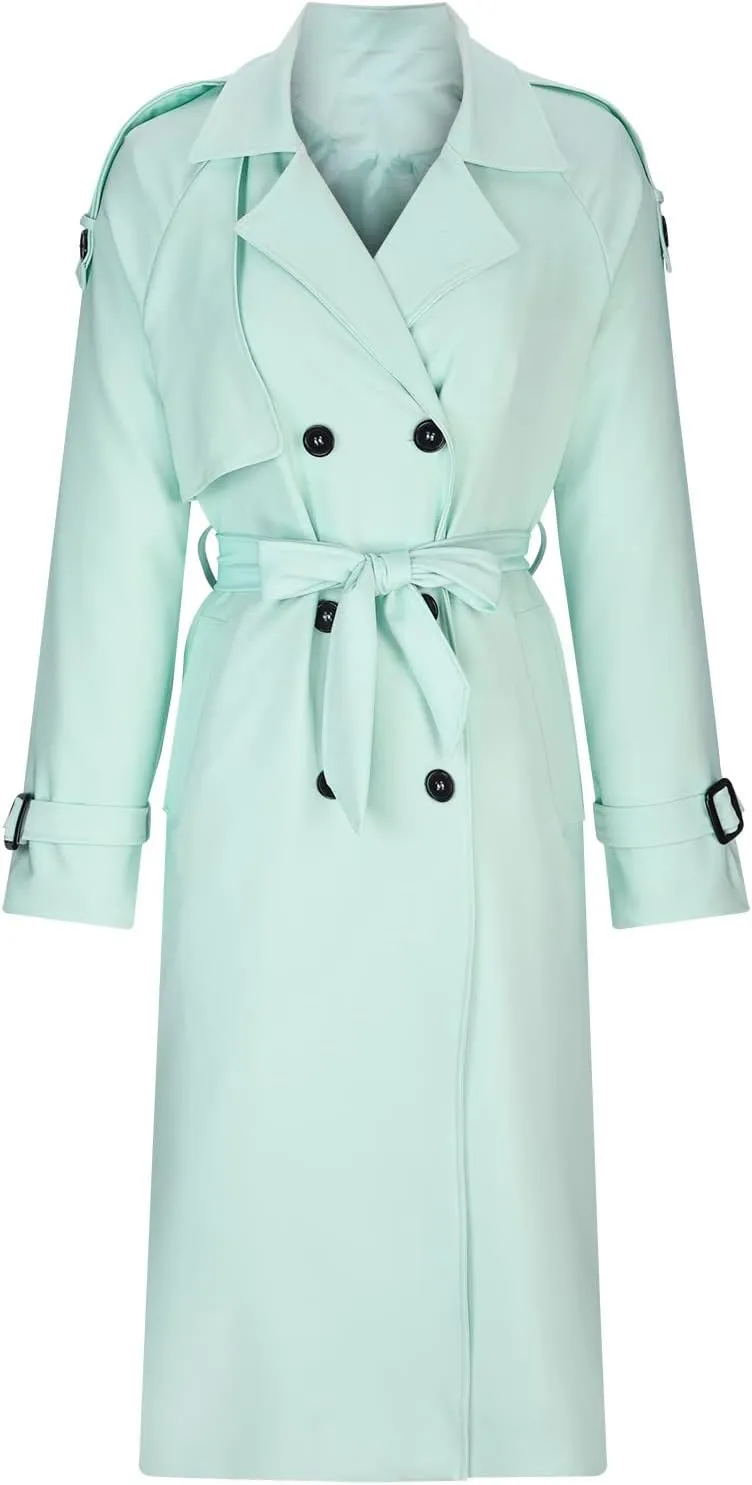 Lastesso Women's Long Trench Coat Casual Fall Going Out Jacket Open Front Double Breasted Coat Elegant Work Suit Jackets