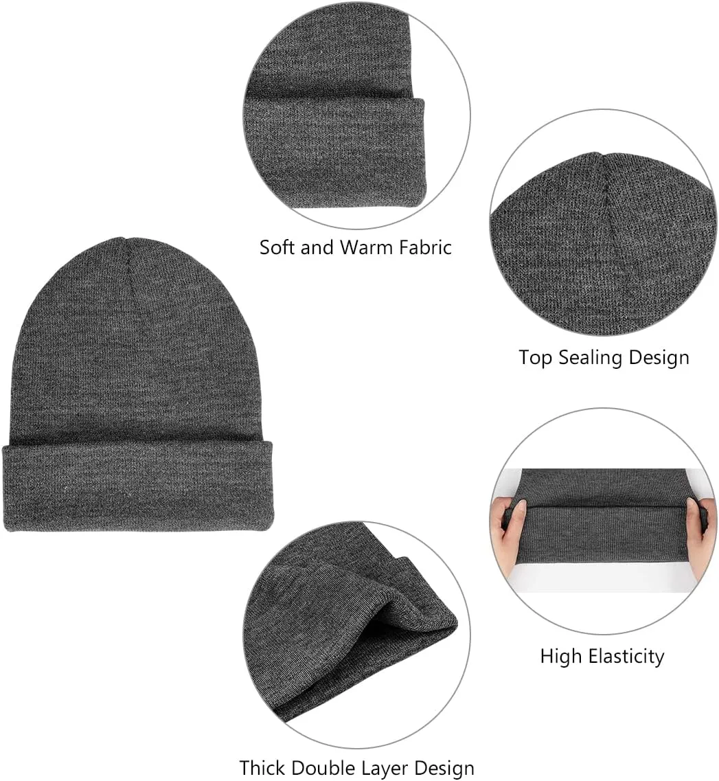 LCZTN 4 Pack Winter Ski Beanie Hat for MenWomen,Warm Fisherman Cuffed Knit Cap Unisex