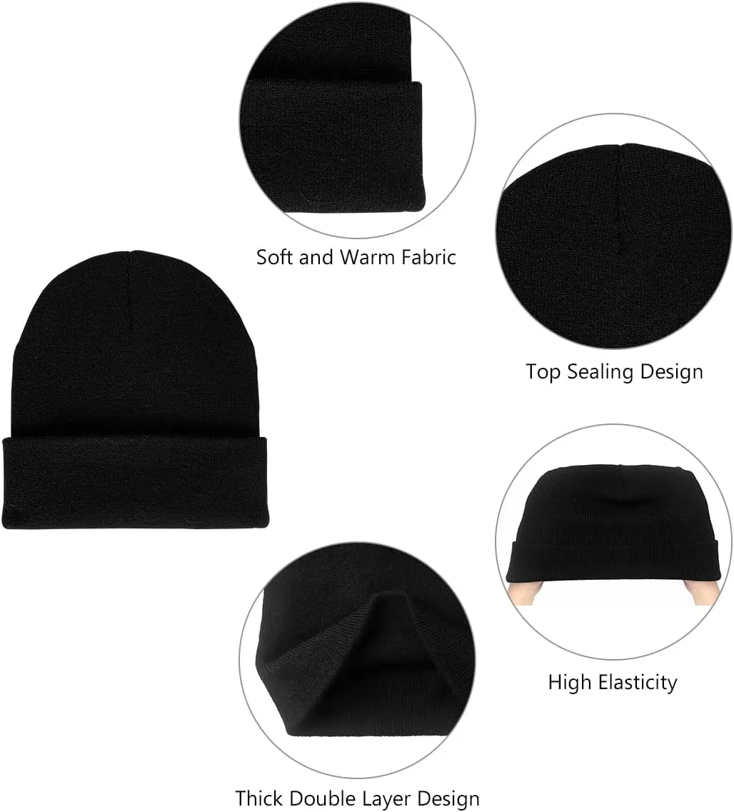 LCZTN 4 Pack Winter Ski Beanie Hat for MenWomen,Warm Fisherman Cuffed Knit Cap Unisex