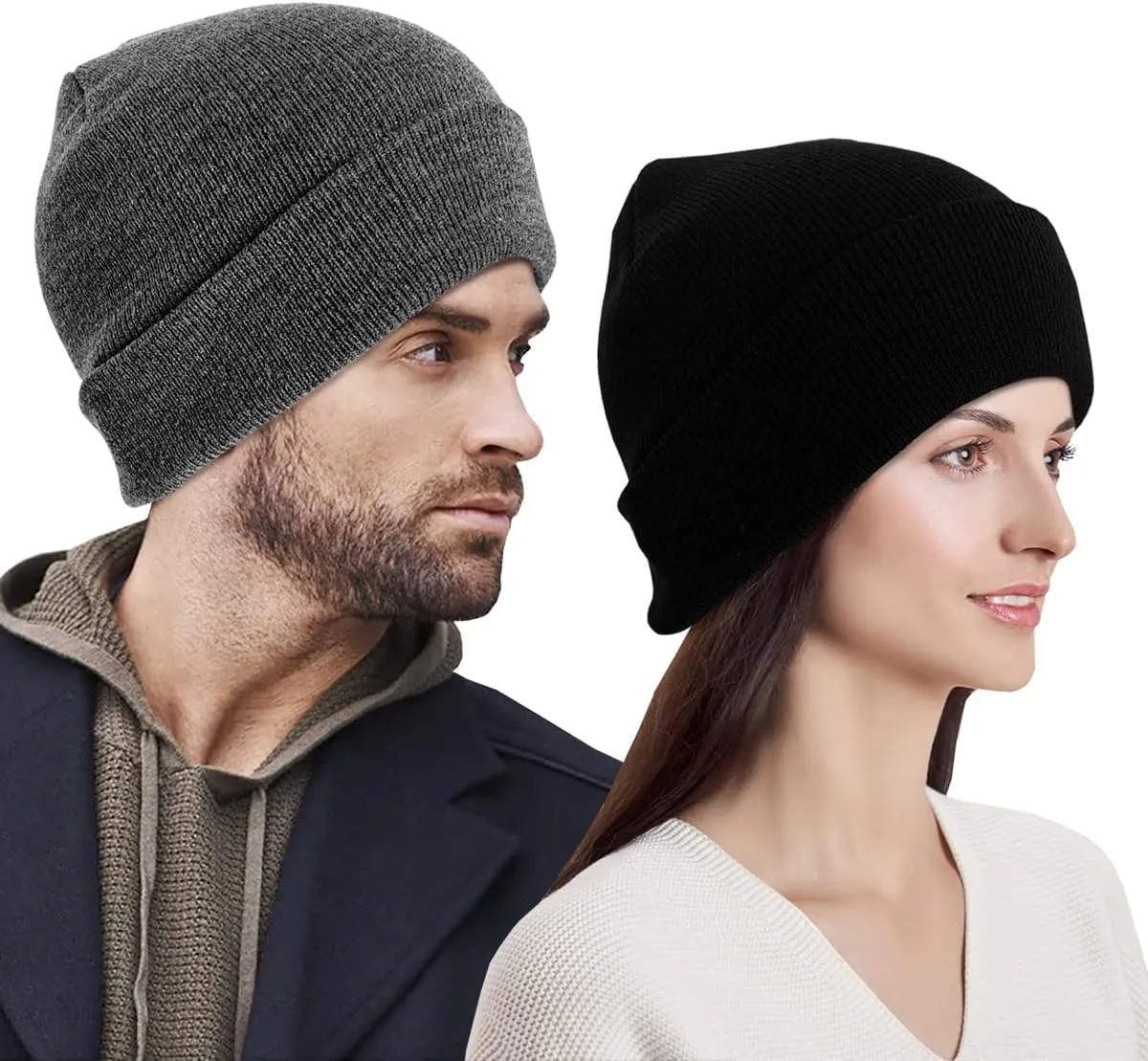LCZTN 4 Pack Winter Ski Beanie Hat for MenWomen,Warm Fisherman Cuffed Knit Cap Unisex