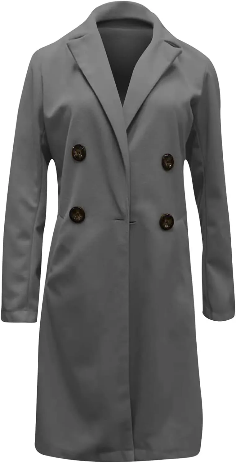 Long Winter Coats for Women Double Breasted Blazer Camel Pea Trench Coats Lapel Workout Jacket Womens Fall Fashion