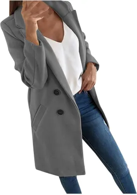 Long Winter Coats for Women Double Breasted Blazer Camel Pea Trench Coats Lapel Workout Jacket Womens Fall Fashion