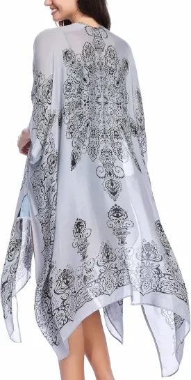 Moss Rose Women's Beach Cover up Swimsuit Kimono with Bohemian Floral Print, Loose Casual Resort Wear
