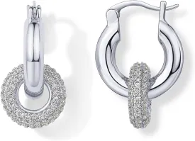 PAVOI 14K Gold Plated Convertible Chunky Hoop and Huggie Earrings - Cubic Zirconia CZ Drop Dangle Earrings for Women