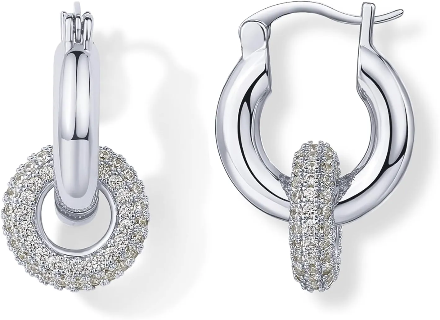 PAVOI 14K Gold Plated Convertible Chunky Hoop and Huggie Earrings - Cubic Zirconia CZ Drop Dangle Earrings for Women