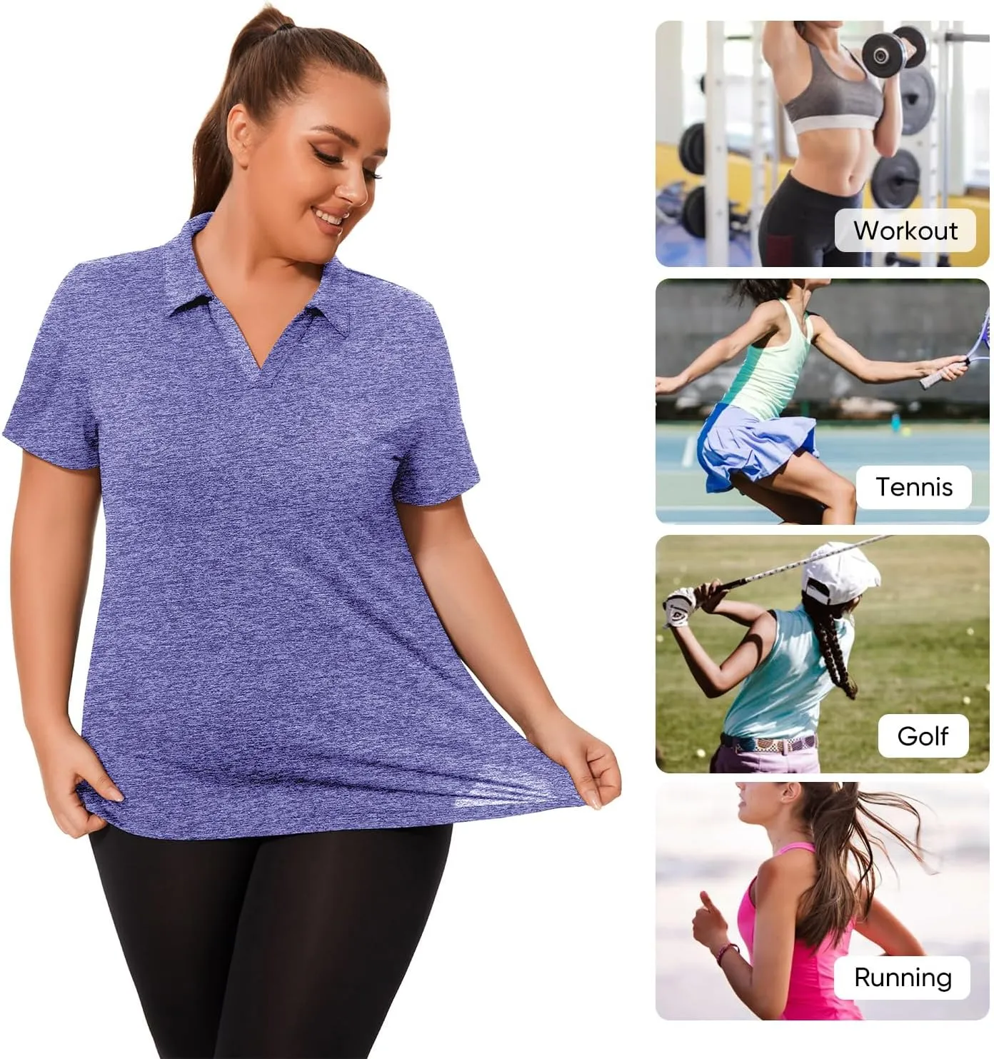 Plus Size Polo Shirts for Women Short Sleeve Golf Shirts V Neck Loose Fit Tennis Shirts Quick-Drying Workout Tops