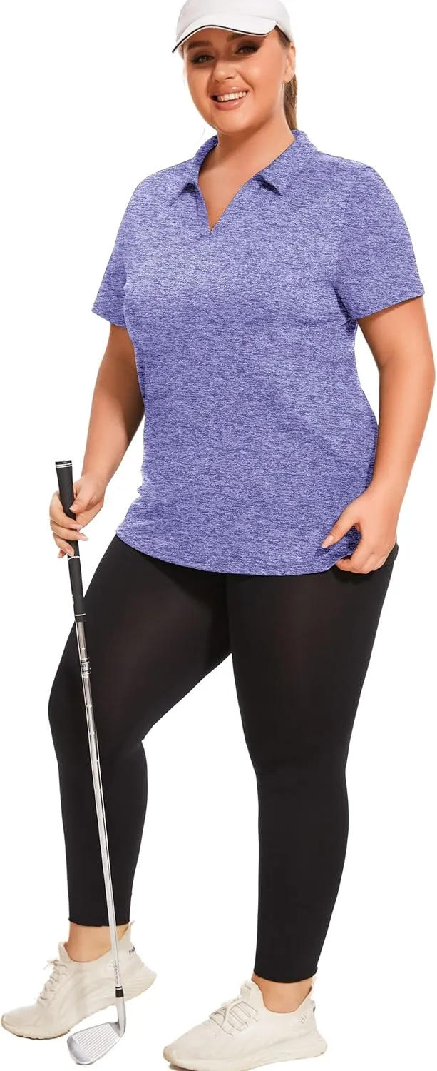 Plus Size Polo Shirts for Women Short Sleeve Golf Shirts V Neck Loose Fit Tennis Shirts Quick-Drying Workout Tops