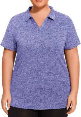 Plus Size Polo Shirts for Women Short Sleeve Golf Shirts V Neck Loose Fit Tennis Shirts Quick-Drying Workout Tops