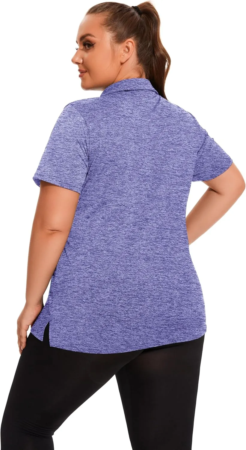 Plus Size Polo Shirts for Women Short Sleeve Golf Shirts V Neck Loose Fit Tennis Shirts Quick-Drying Workout Tops