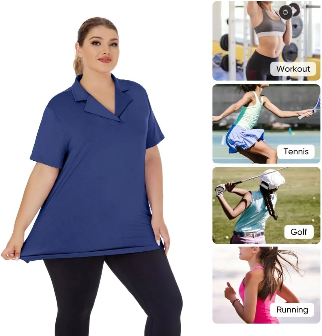 Plus Size Polo Shirts for Women Short Sleeve Golf Shirts V Neck Loose Fit Tennis Shirts Quick-Drying Workout Tops