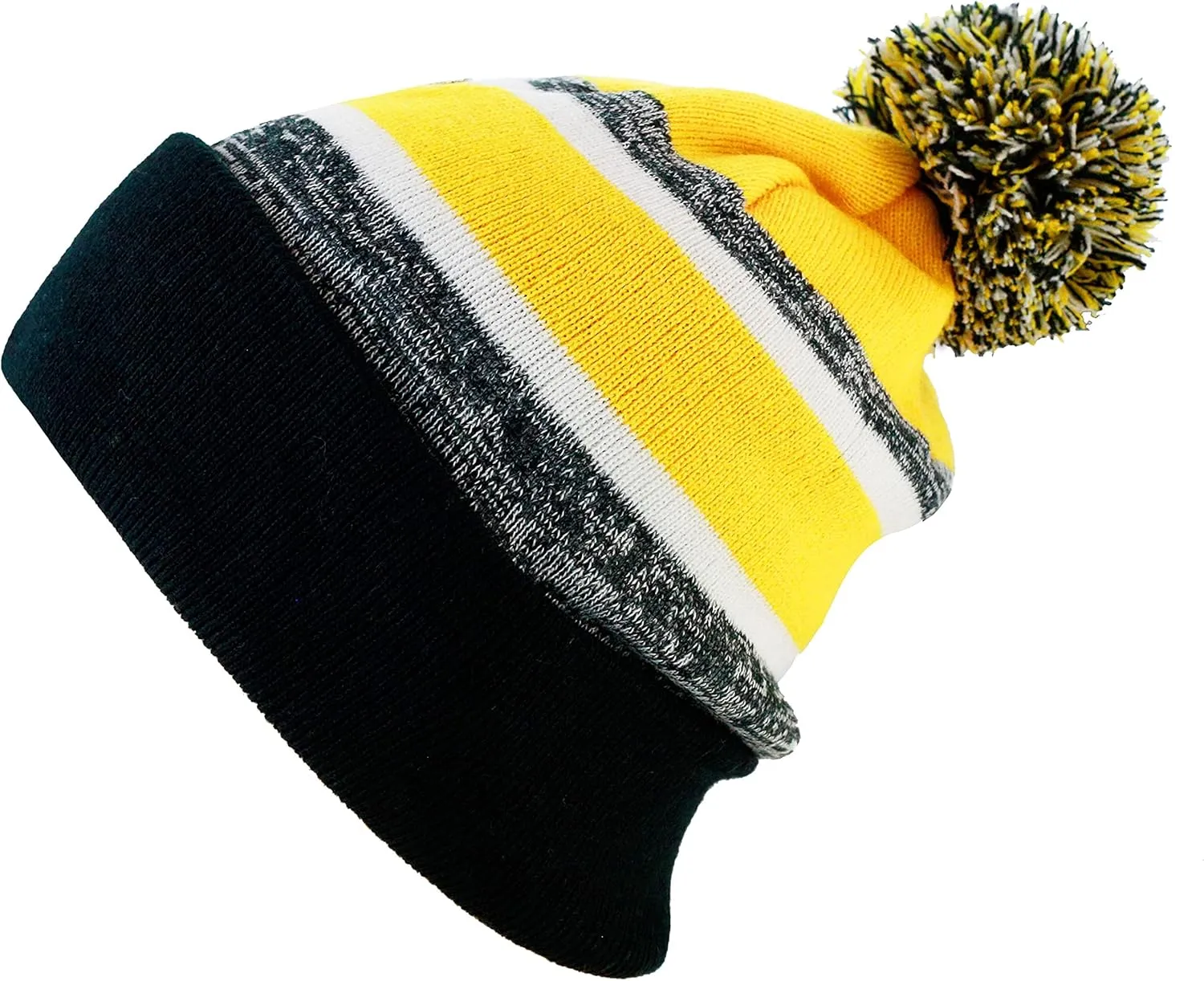 The Hat Depot Winter Beanie Soft Cuff Pom Pom Stripe Knit Skull Slouch Ski Hat
