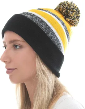 The Hat Depot Winter Beanie Soft Cuff Pom Pom Stripe Knit Skull Slouch Ski Hat
