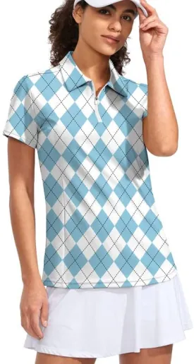Viodia Women's Golf Shirt Short Sleeve with Zip Up Quick Dry Stretch Tennis Collared Polo Shirts for Women Golf Clothes